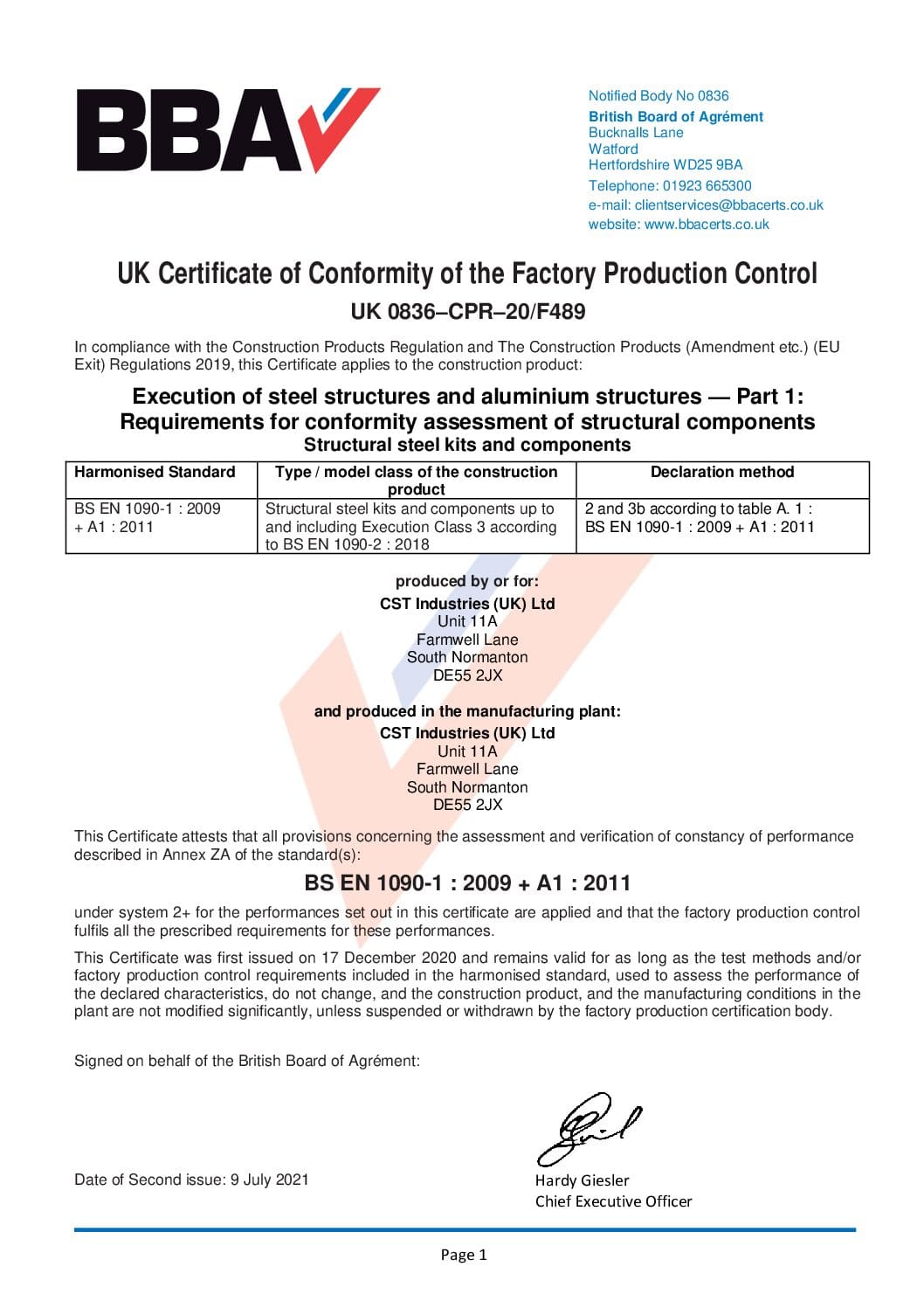 UKCA Marking Certificate to BS EN 1090